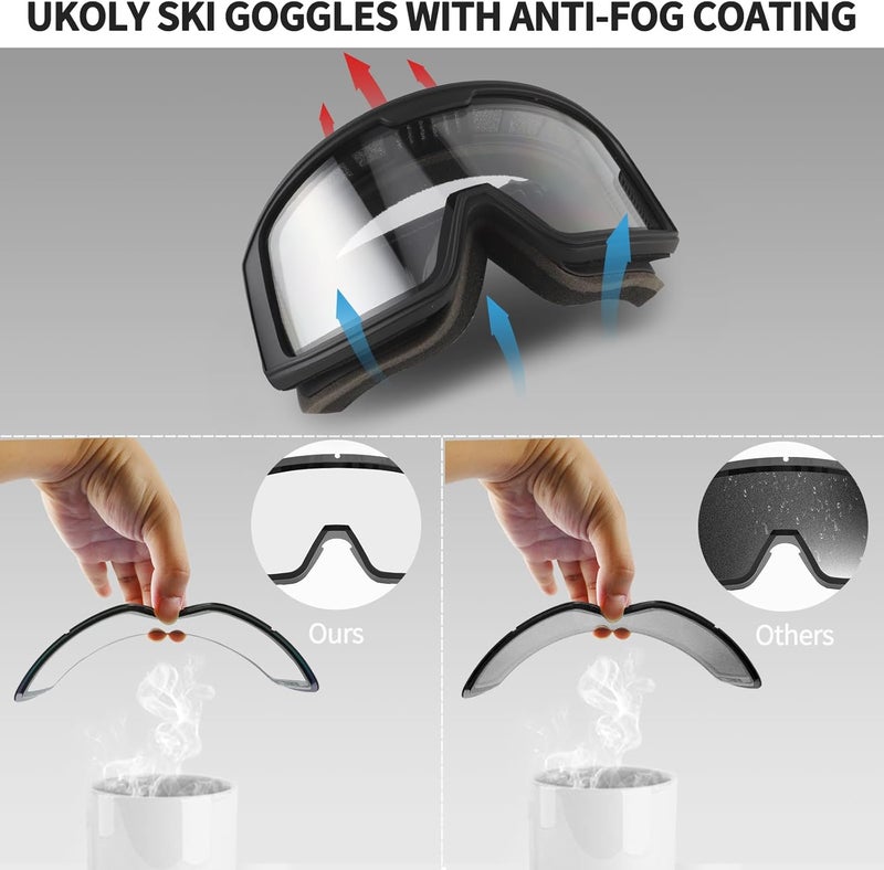 Ukoly Ski/Snowboard Goggles for Men Women, Snow Goggles HD Lens Anti-Fog Coating OTG Design UV400 Protection Windproof - Image 5